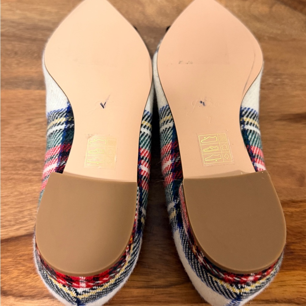 J. Crew Red/White Plaid Flats Black Bow Size 7 Snowy Tartan NWOT Old Money - Picture 7 of 12